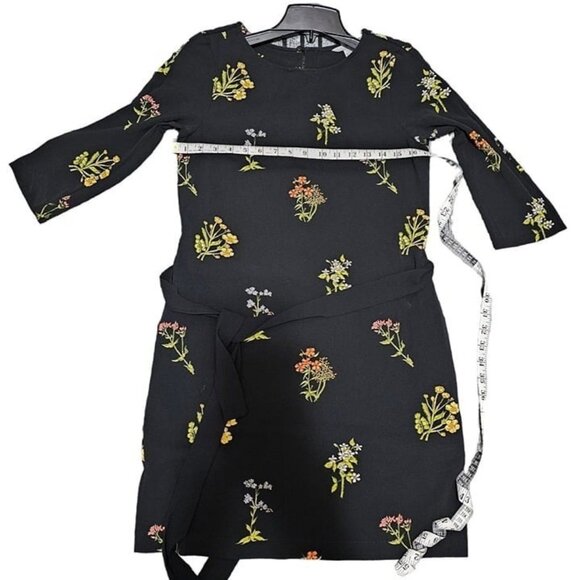 H & M 3/4  Dress Black with Small Floral Tie Belt Above Knee Size 6 - Picture 11 of 12